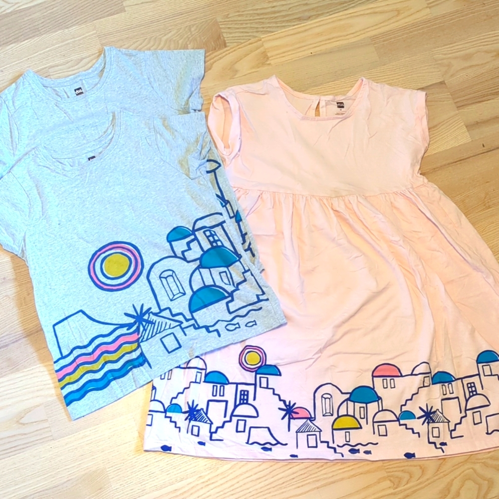 Tea collection Santorini, one dress and one t-shirt.